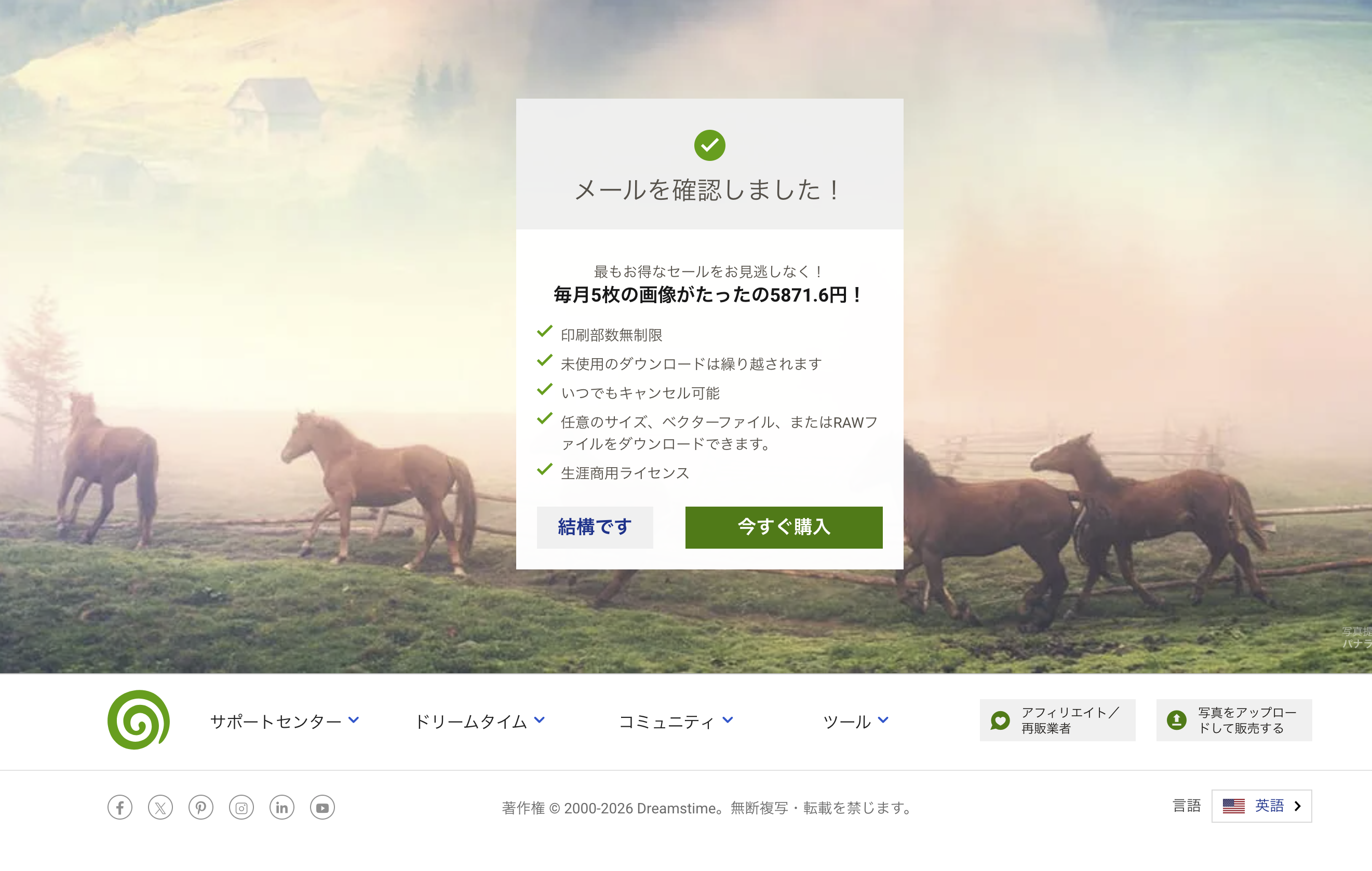 メール確認完了画面